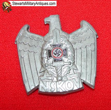 German WWII NSKOV Visor Hat Insignia, Zinc