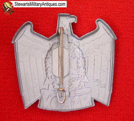 German WWII NSKOV Visor Hat Insignia, Zinc