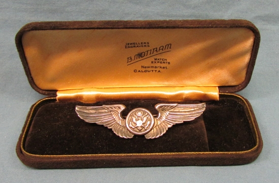 US WWII India Made USAAF Aircrew Wing, Inscribed Reverse, Calcutta Jeweler