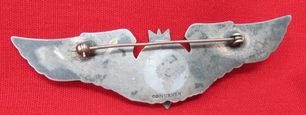 US WWII USAAF 3 Inch Bombardier Wings, Juarez Pattern, Coin Silver