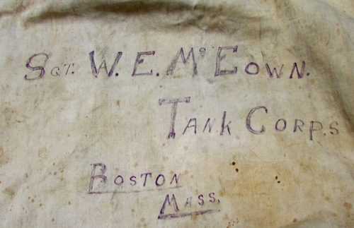 US WWI Doughboy Canvas Duffle Bag, Tank Corps, Identified