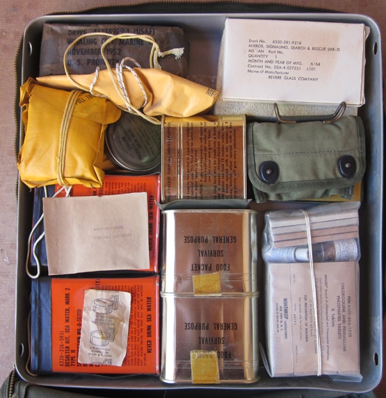 Stewarts Military Antiques - - US Vietnam War, USAF Aviators Seat Pack  Survival Kit, Over Water, 1964 - $450.00