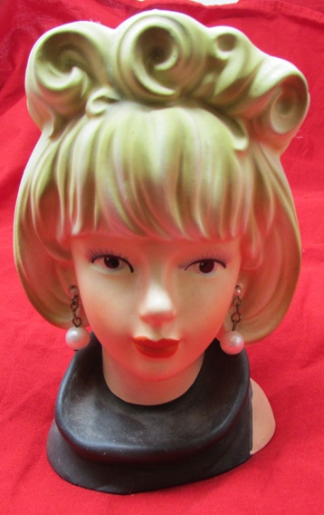 US 1960s Vintage Lady Head Vase With Pearl Earrings, Enesco