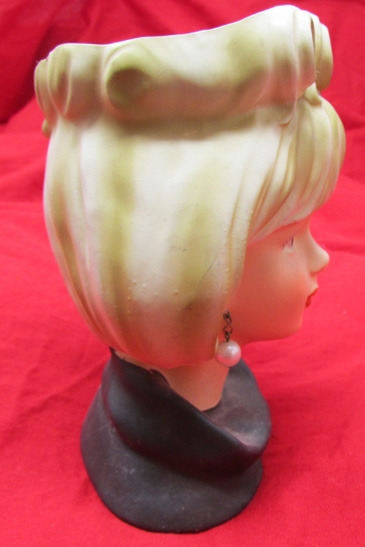 US 1960s Vintage Lady Head Vase With Pearl Earrings, Enesco