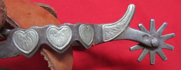 Western Drop Shank Spurs, Silver Heart Decoration