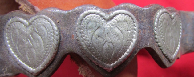 Western Drop Shank Spurs, Silver Heart Decoration