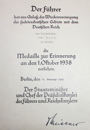 German WWII Czech Occupation Medal and Award Documents, Postman
