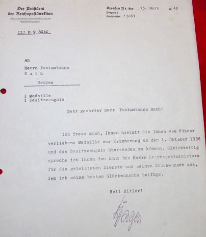 German WWII Czech Occupation Medal and Award Documents, Postman