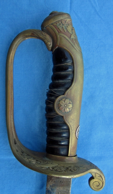 Japanese WWII Company Grade Army Officers Dress Sword, Silver Family Mon Grip