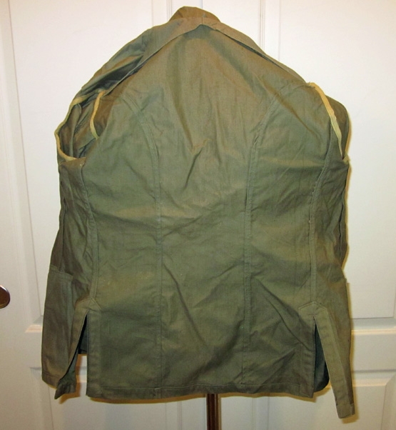 Japanese WWII Navy Green Cotton Uniform, Officer Buttons, Pleated Pockets