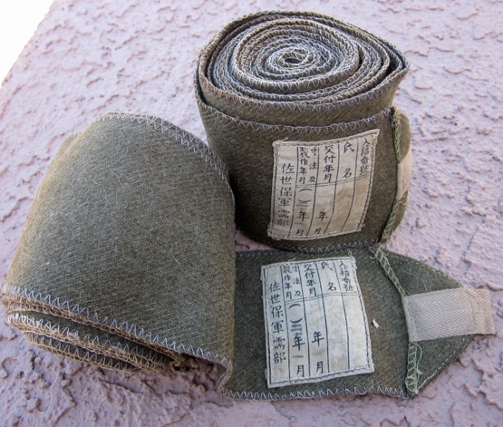 Japanese WWII Imperial Navy Olive Wool Issue Puttees