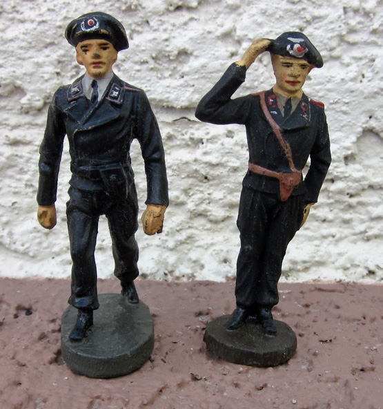 German WWII Era Panzer Crewmen, Two Figures, Elastolin Mfg.