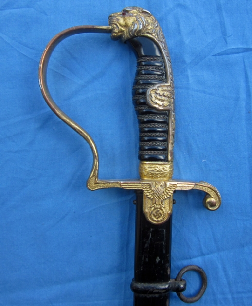 German WWII Heer Officers Sword, Richard Herder Mfg, Lion Head Pommel