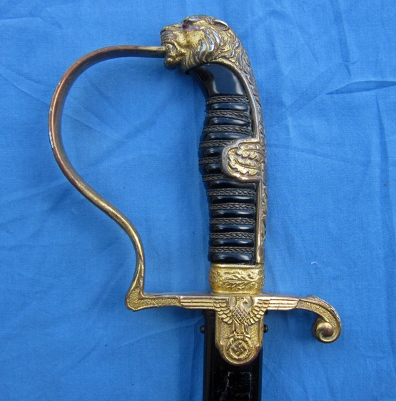 German WWII Heer Officers Sword, Richard Herder Mfg, Lion Head Pommel