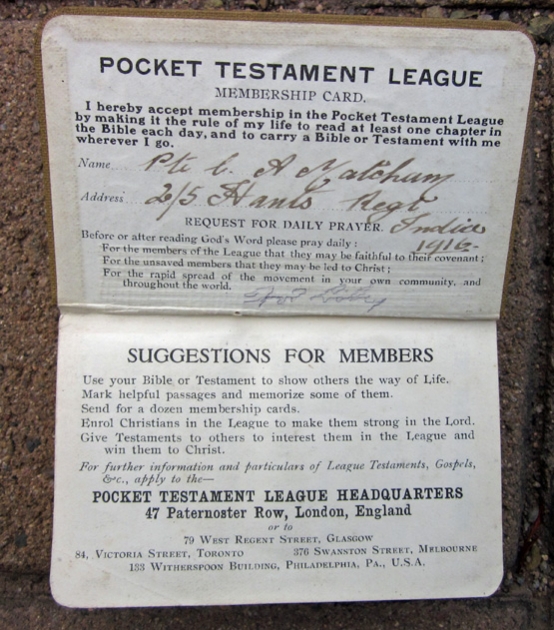British WWI Pocket New Testament, India 1916 Hampshire Rgt.