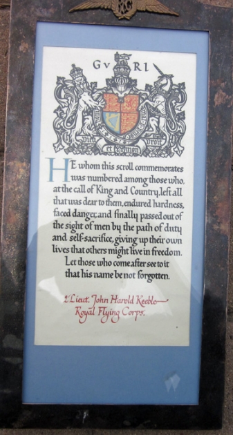British WWI Royal Flying Corps Pilot Memorial Plaque, 1917