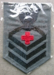 Photo: Insignia Cloth US WWII USN CPO Pharmacist Mate Rate, Gray Cotton, Original Cellophane Wrapping