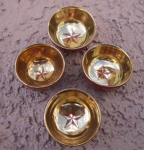 Photo: Japanese WWII Showa Era Imperial Army Sake Cup lot of 4, Red Exterior, Kutani Porcelain, Star