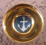 Photo: Japanese WWII Showa Era Imperial Navy Sake Cup, Blue/white Exterior, Kutani Porcelain, Anchor
