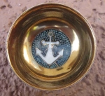 Japanese WWII Showa Era Imperial Navy Sake Cup, Black Exterior, Kutani Porcelain, Anchor