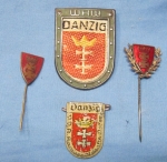 German WWII Free City of Danzig Stickpin & Badge Lot, 4 Pieces