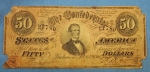 Photo: US Civil War Confederate Fifty Dollar Bill, Richmond 1864